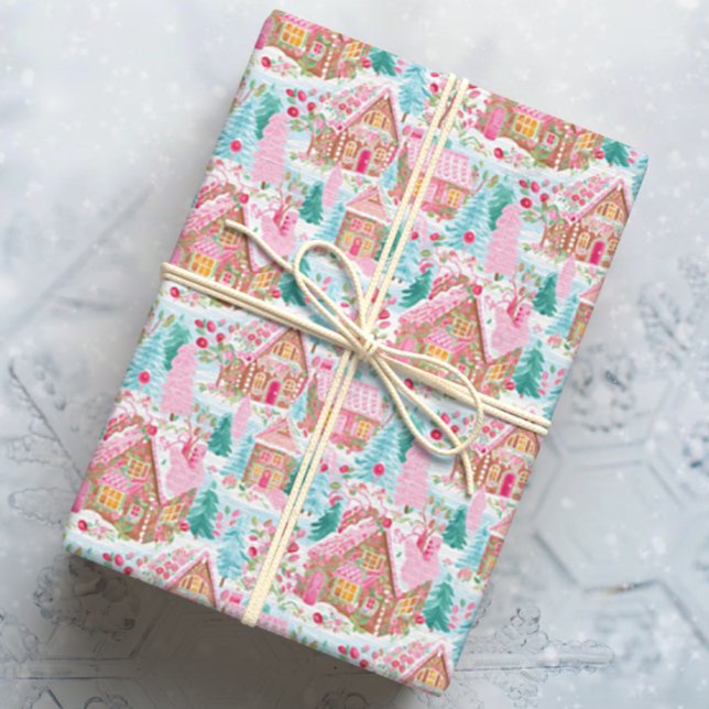 Pink Christmas Gingerbread Town Wrapping Paper (Creator Uploaded)