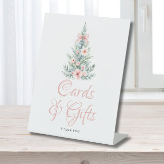 Pink Christmas Girl Baby Shower Cards Gifts Pedestal Sign