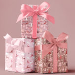 Pink  Christmas  Glitter Look Trees Reindeer  Wrapping Paper Sheet<br><div class="desc">This design may be personalised by choosing the Edit Design option. You may also transfer onto other items. Contact me at colorflowcreations@gmail.com or use the chat option at the top of the page if you wish to have this design on another product or need assistance. Any glitter in design is...</div>