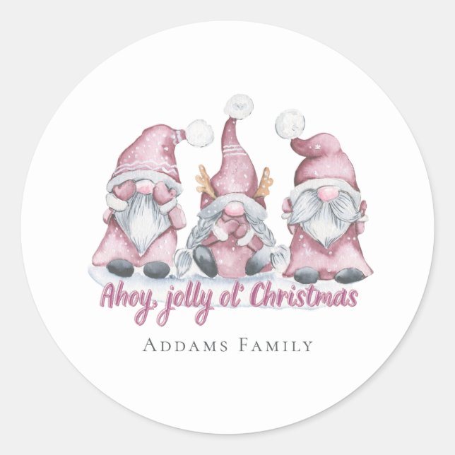 Pink Christmas Gnome - Festive Holiday Fashion Classic Round Sticker (Front)