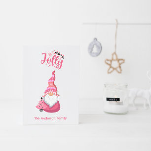 Pink Christmas Gnome With Winer Hat Jolly Holiday Card