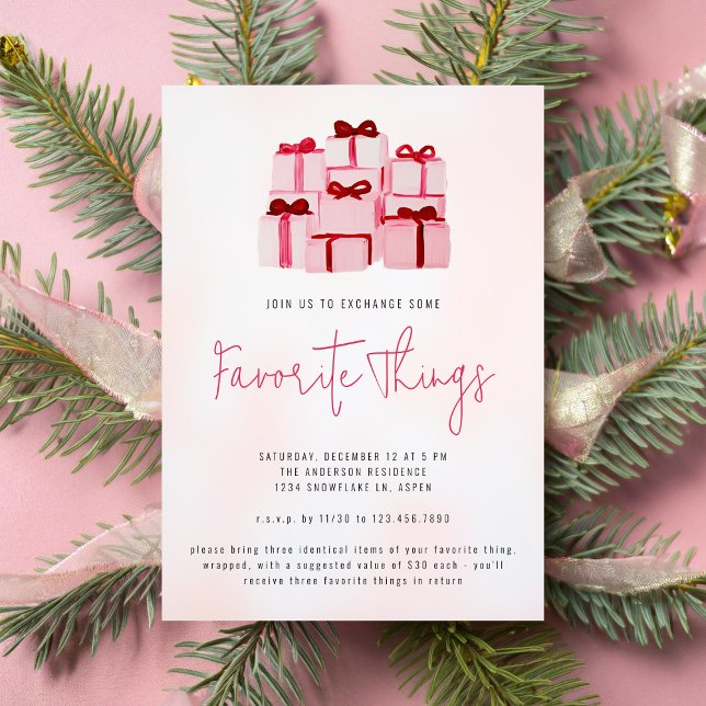Pink Christmas Holiday Favourite Things Party  Invitation (Creator Uploaded)