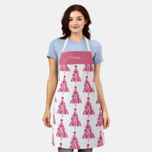 Pink Christmas Holiday tree Apron