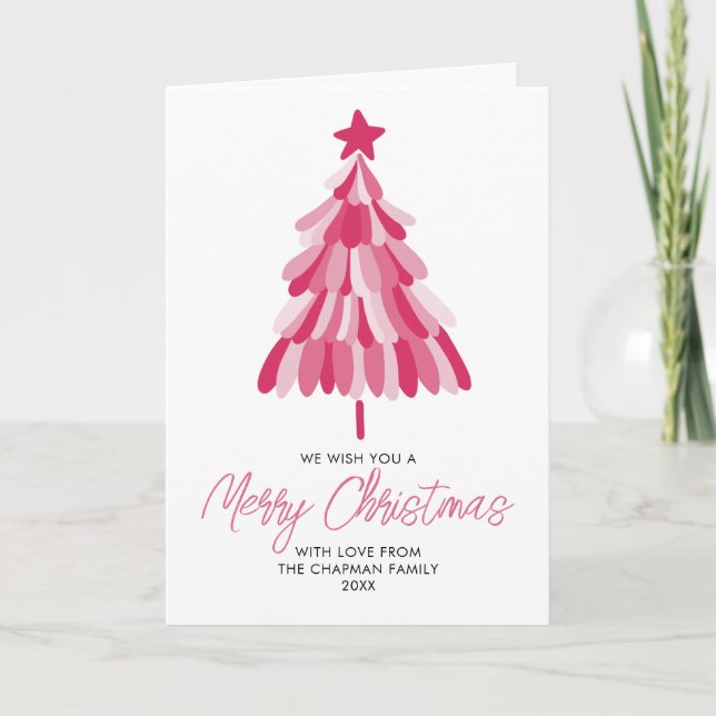 Pink Christmas Holiday tree Card (Front)