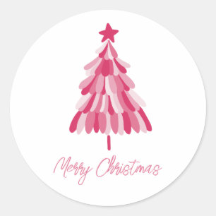 Pink Christmas Holiday tree Classic Round Sticker
