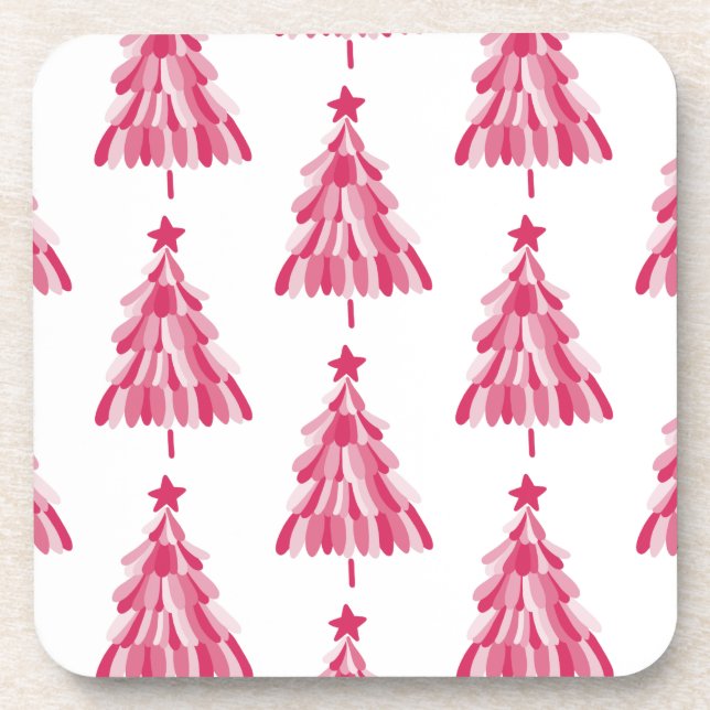 Pink Christmas Holiday tree Coaster (Front)