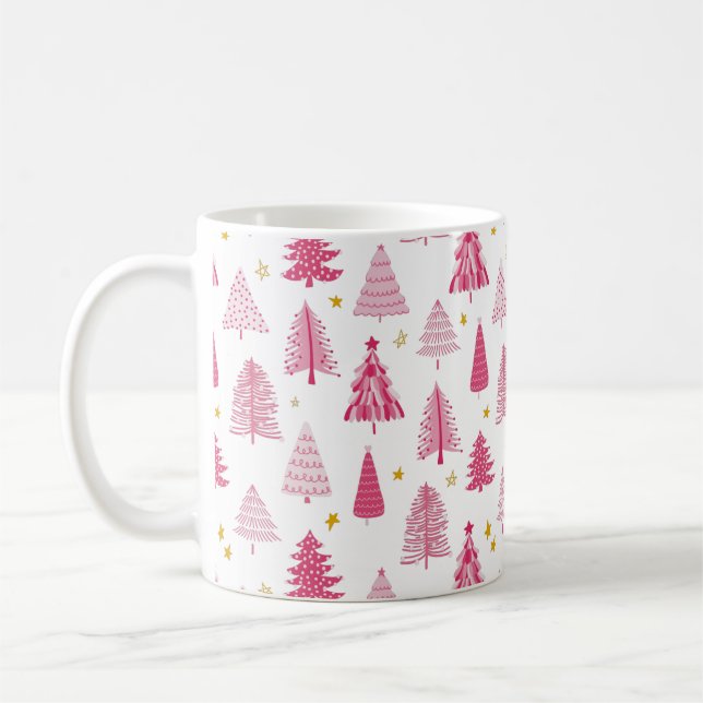 Pink Christmas Holiday tree Coffee Mug (Left)