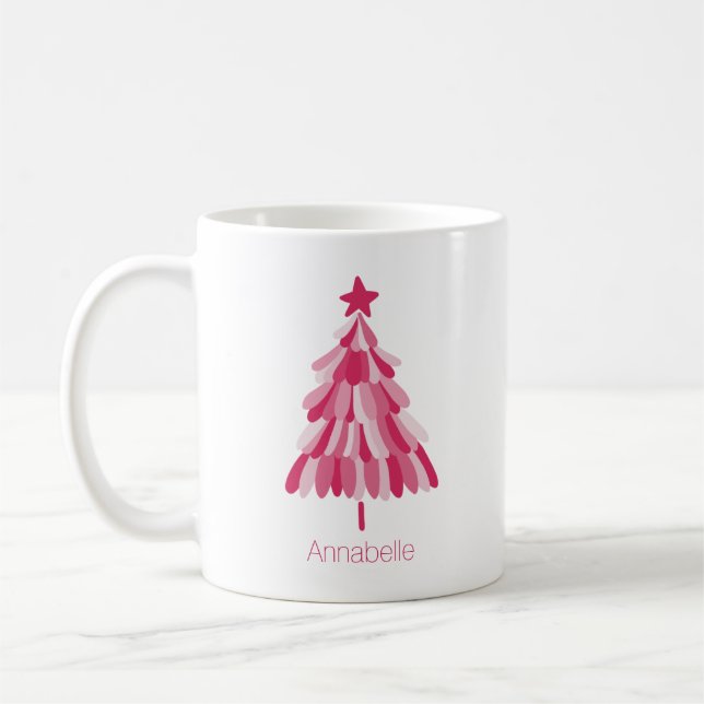 Pink Christmas Holiday tree Coffee Mug (Left)