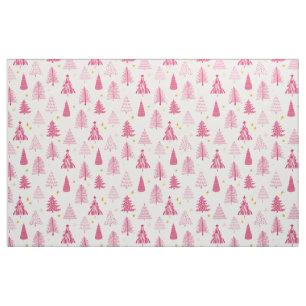 Pink Christmas Holiday tree Fabric
