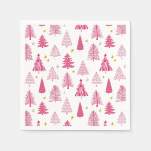 Pink Christmas Holiday tree Napkin