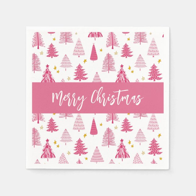 Pink Christmas Holiday tree Napkin (Front)