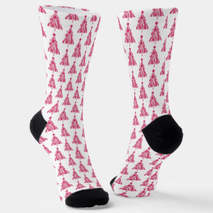 Pink Christmas Holiday Tree Pattern Socks