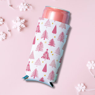 Pink Christmas Holiday tree Seltzer Can Cooler