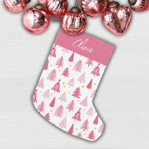 Pink Christmas Holiday tree Small Christmas Stocking