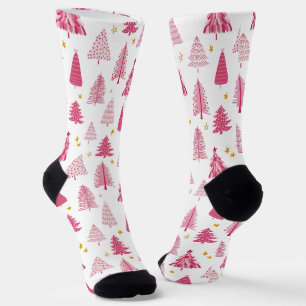 Pink Christmas Holiday tree Socks