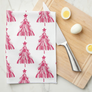 Pink Christmas Holiday tree Tea Towel