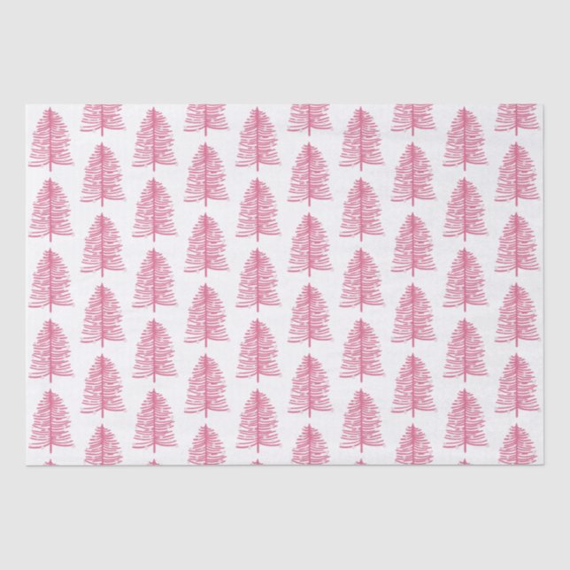 Pink Christmas Holiday tree Tissue Paper (Front)