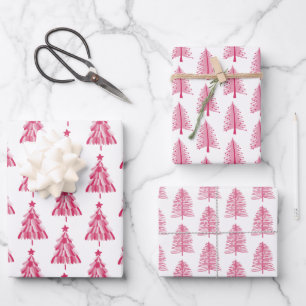 Pink Christmas Holiday tree Wrapping Paper Sheet