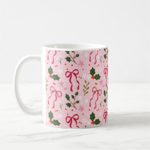 Pink Christmas Holly Bow Mug