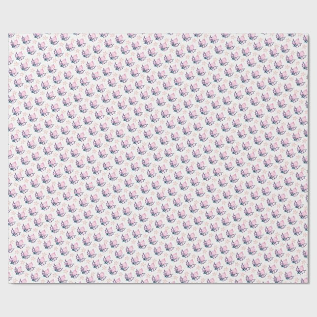 Pink Christmas Holly & Stars Coquette Wrapping Pap Wrapping Paper (Flat)