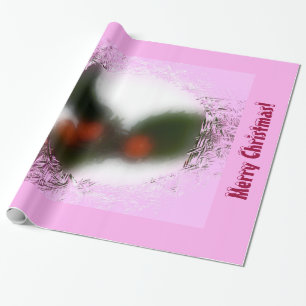 Pink Christmas Holly Wrapping Paper