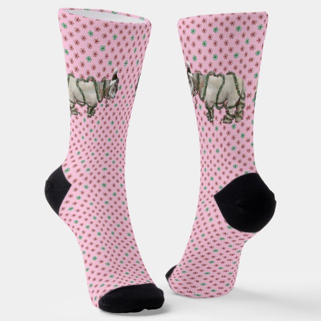 Pink Christmas horse socks (Angled)
