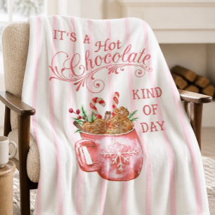 Pink Christmas Hot Chocolate Mug Fleece Blanket