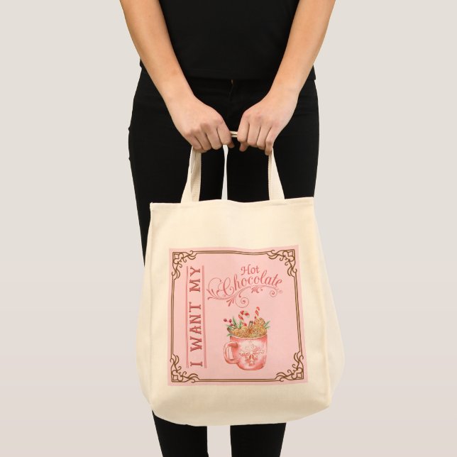 Pink Christmas Hot Chocolate Personalised Tote Bag (Front (Product))