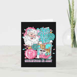 Pink Christmas In July Retro Santa Disco Snowman G Card