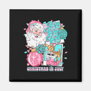 Pink Christmas In July Retro Santa Disco Snowman G Magnet