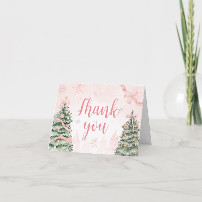 Pink Christmas It's Cold Outside Baby Shower Thank You Card (Front)