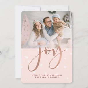 Pink Christmas Joy with Snowflakes and Photo Holiday Card