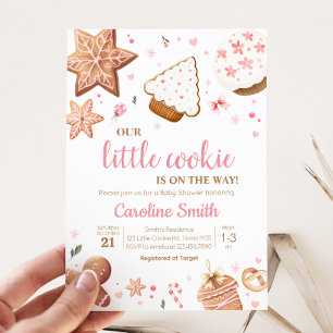 Pink Christmas Little Cookie Baby Shower Invitation