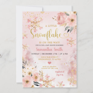 Pink Christmas Little Snowflake Floral Baby Shower Invitation