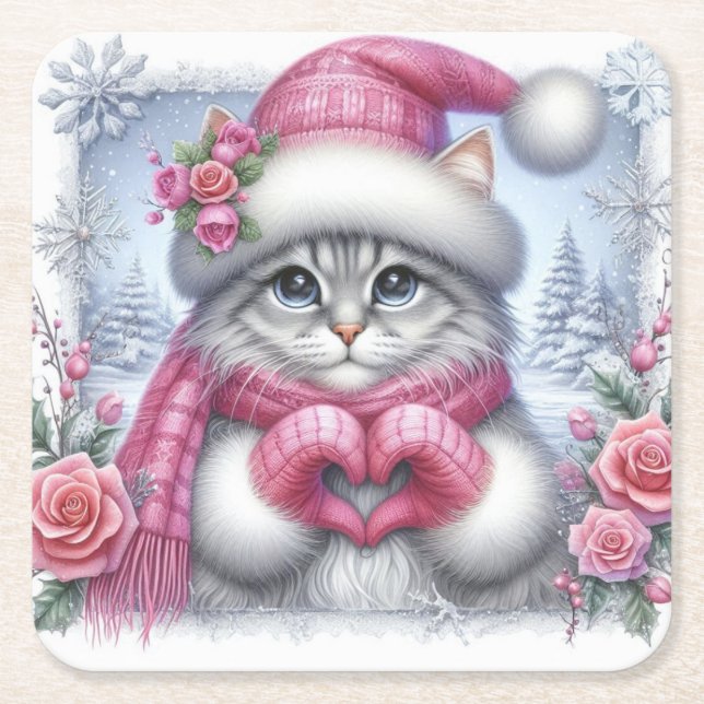 Pink Christmas Love Coaster (Front)