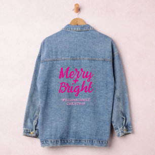 Pink Christmas Merry Bright Family name Denim Jacket