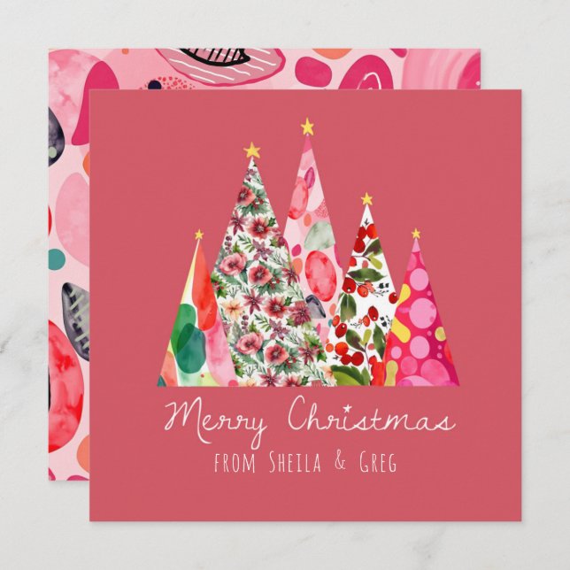 Pink Christmas Modern Elegant Trees (Front/Back)