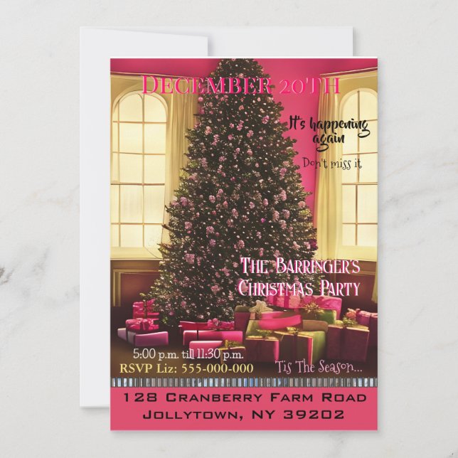Pink Christmas Morning Holiday Party Invitation (Front)