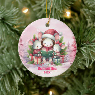 Pink Christmas Mouse Kids Photo Ornament