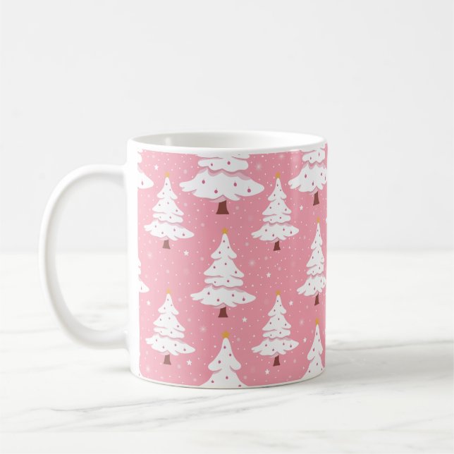 Pink Christmas Mug with Christmas Tree Pattern (Left)