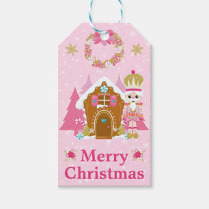 Pink Christmas Nutcracker and Gingerbread House Gift Tags