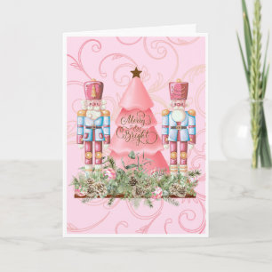 Pink Christmas Nutcracker and Tree Christmas Card