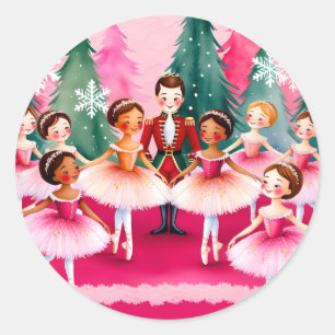 Pink Christmas Nutcracker Ballerina Kids Birthday Classic Round Sticker