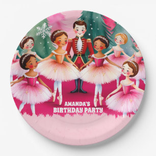 Pink Christmas Nutcracker Ballerina Kids Birthday  Paper Plate