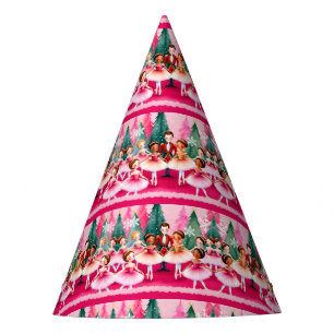 Pink Christmas Nutcracker Ballerina Kids Birthday Party Hat