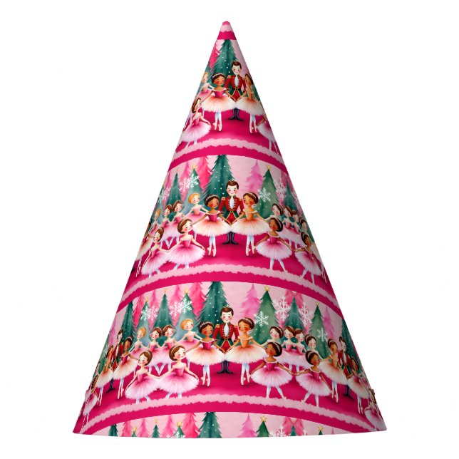 Pink Christmas Nutcracker Ballerina Kids Birthday Party Hat (Front)