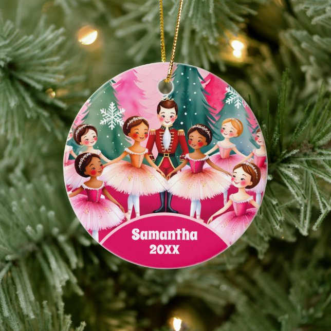  Pink Christmas Nutcracker Ballerina Kids Photo Ceramic Tree Decoration (Tree)