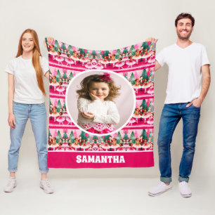 Pink Christmas Nutcracker Ballerina Kids Photo Fleece Blanket