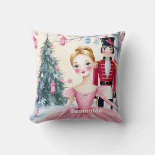Pink Christmas Nutcracker Ballet & Ballerina Cushion