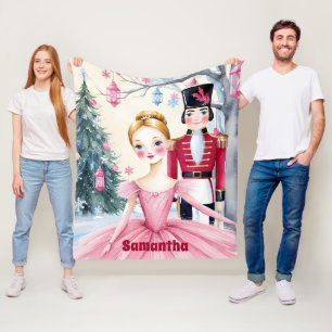 Pink Christmas Nutcracker Ballet & Ballerina Fleece Blanket